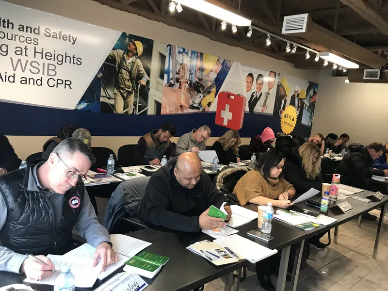 A JHSC certification class in the Workplace Law Consulting classroom in Concord