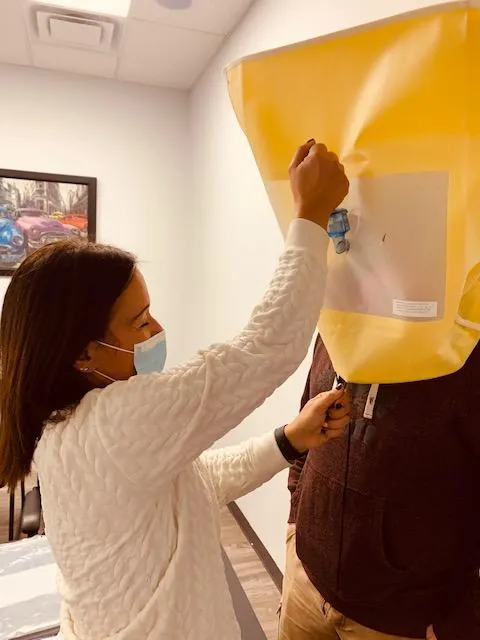 A respirator fit test in progress