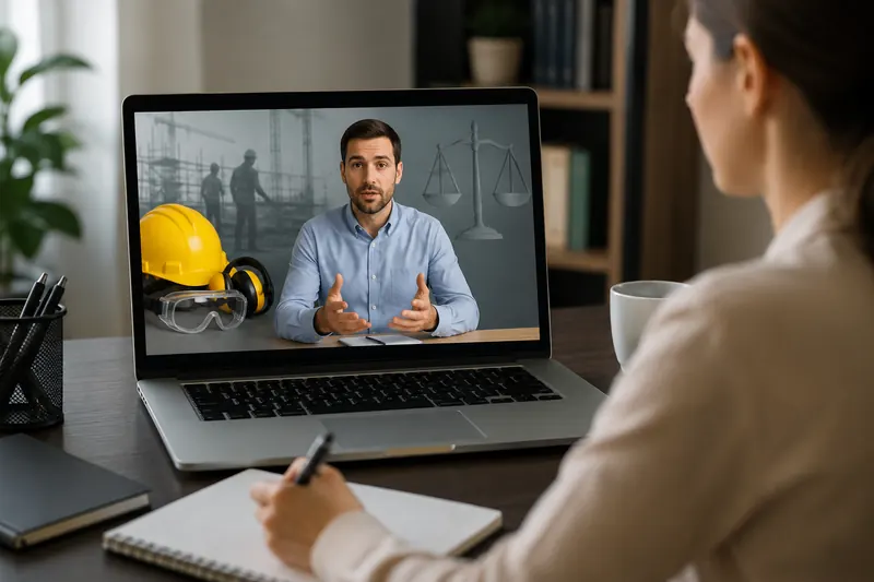 A safety course on a laptop screen during a live virtual class