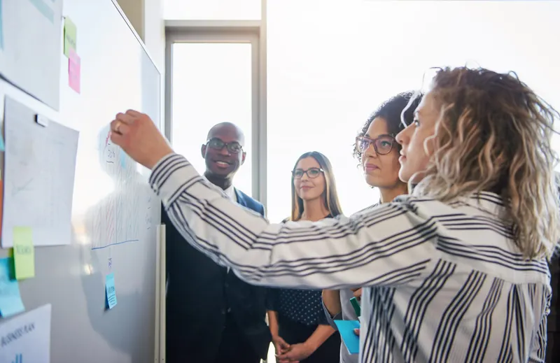 A team planning on a whiteboard